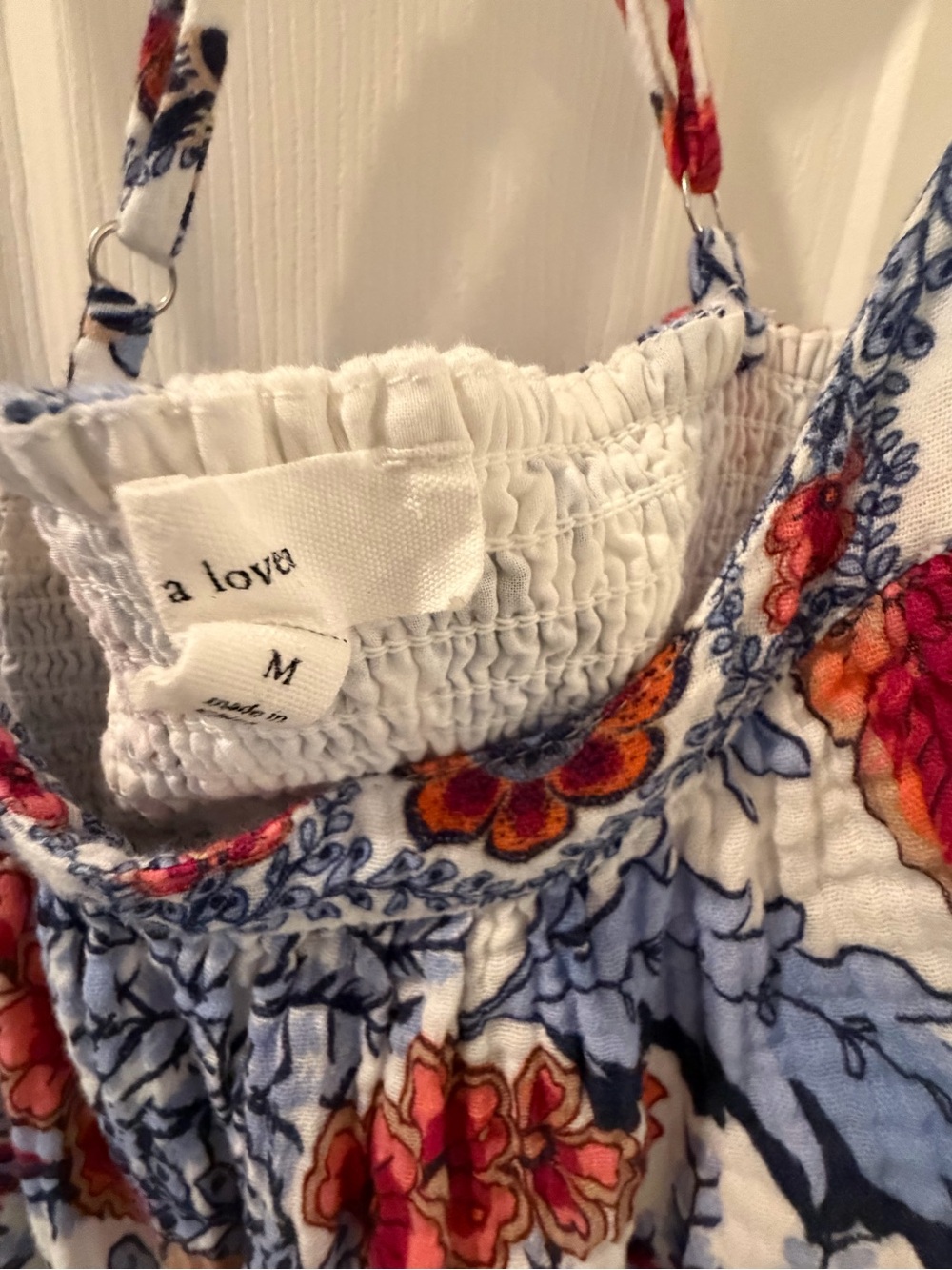 White Floral Maxi Dress with Blue & Orange Print - Picture 2 of 8
